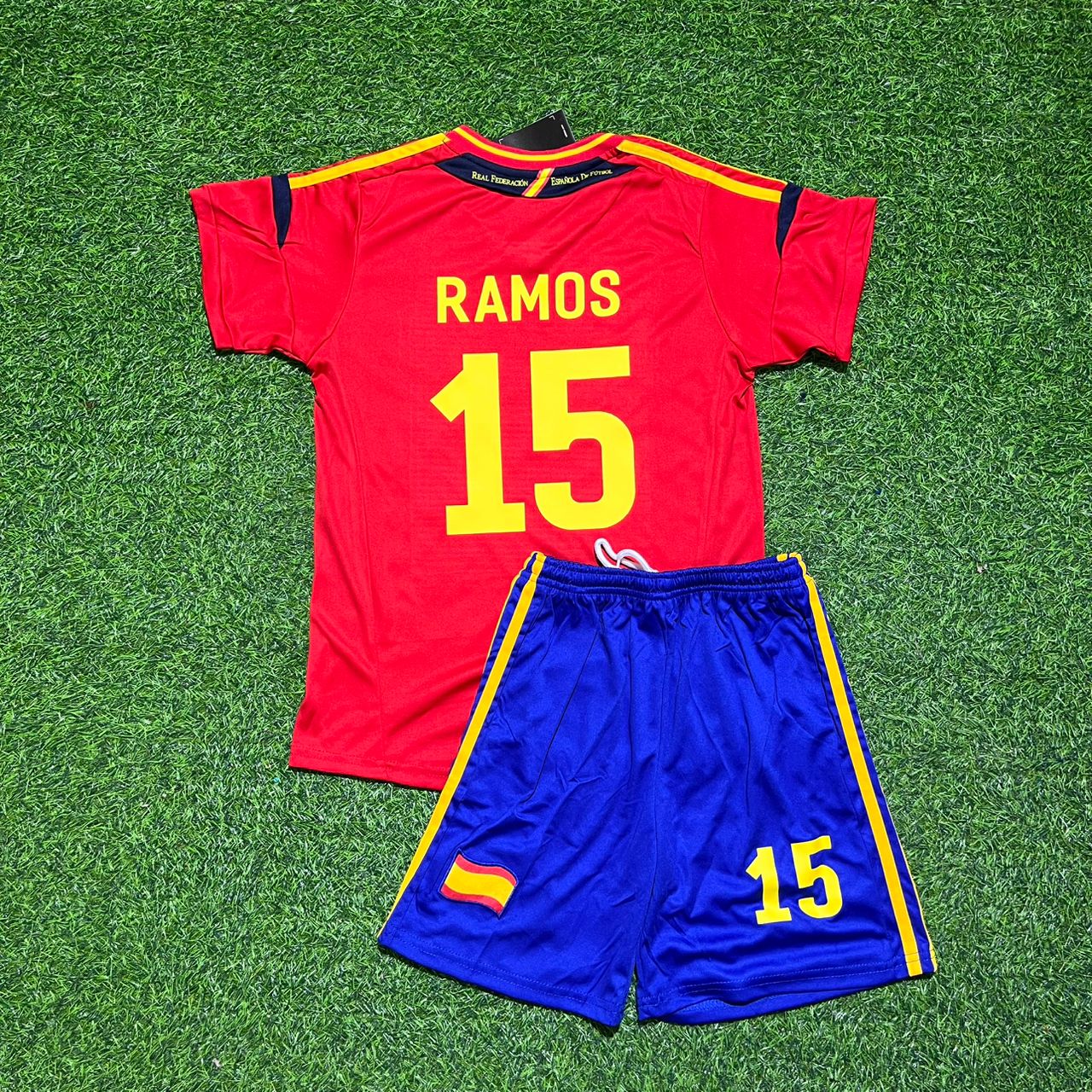 Sergio Ramos Spain EURO 2012 Final Retro Kids Football Jersey Kit