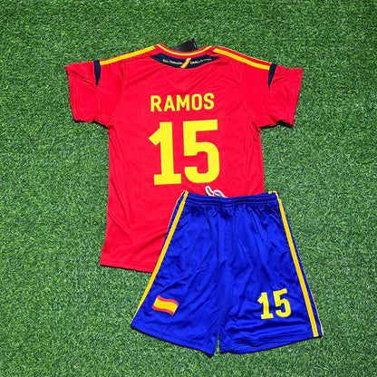 Sergio Ramos Spain EURO 2012 Final Retro Kids Football Jersey Kit