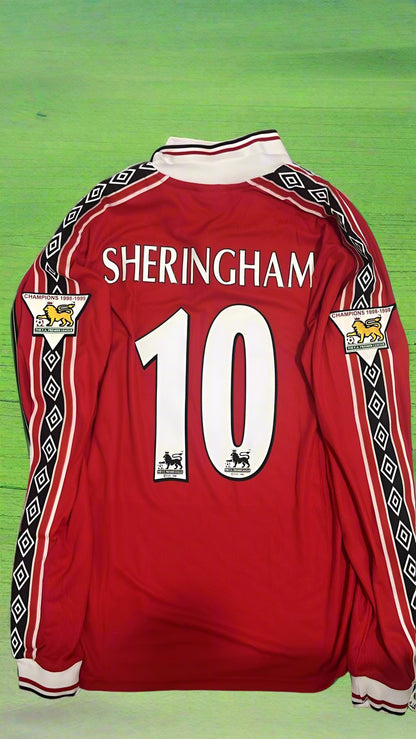 Manchester United 1999 Teddy Sheringham Red Retro Jersey Maillot Trikot Maglia Soccer Shirt
