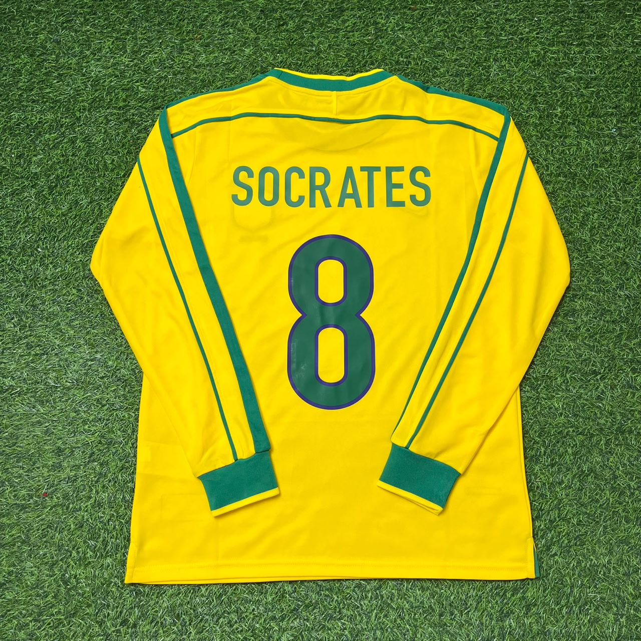 Sócrates #8- Brazil Long Sleeve Retro Football Kit Jersey Trikot Maillot Shirt