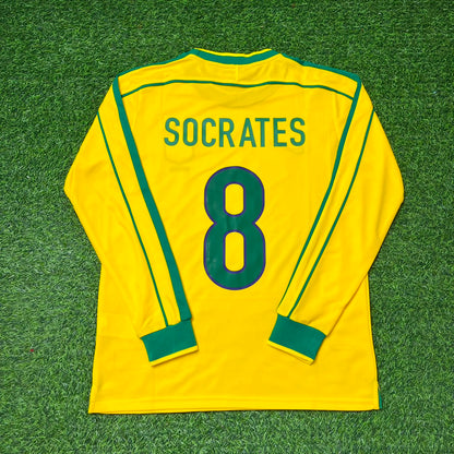 Sócrates #8- Brazil Long Sleeve Retro Football Kit Jersey Trikot Maillot Shirt