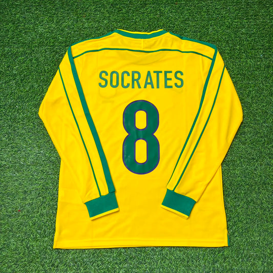 Sócrates #8- Brazil Long Sleeve Retro Football Kit Jersey Trikot Maillot Shirt