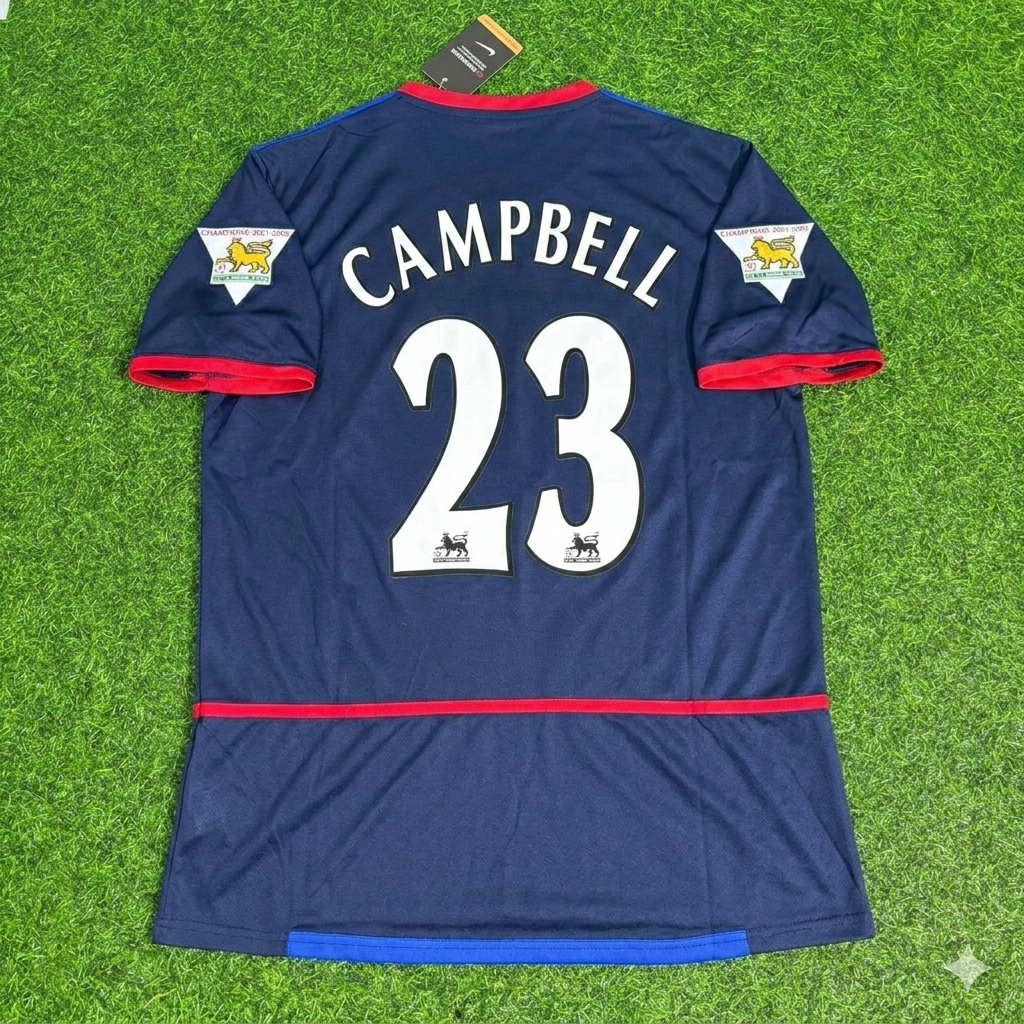 Sol Campbell 23- Arsenal 2002-2004 Black Blue o2 Retro Kit Jersey Trikot Maglia Camiseta Soccer Shirt