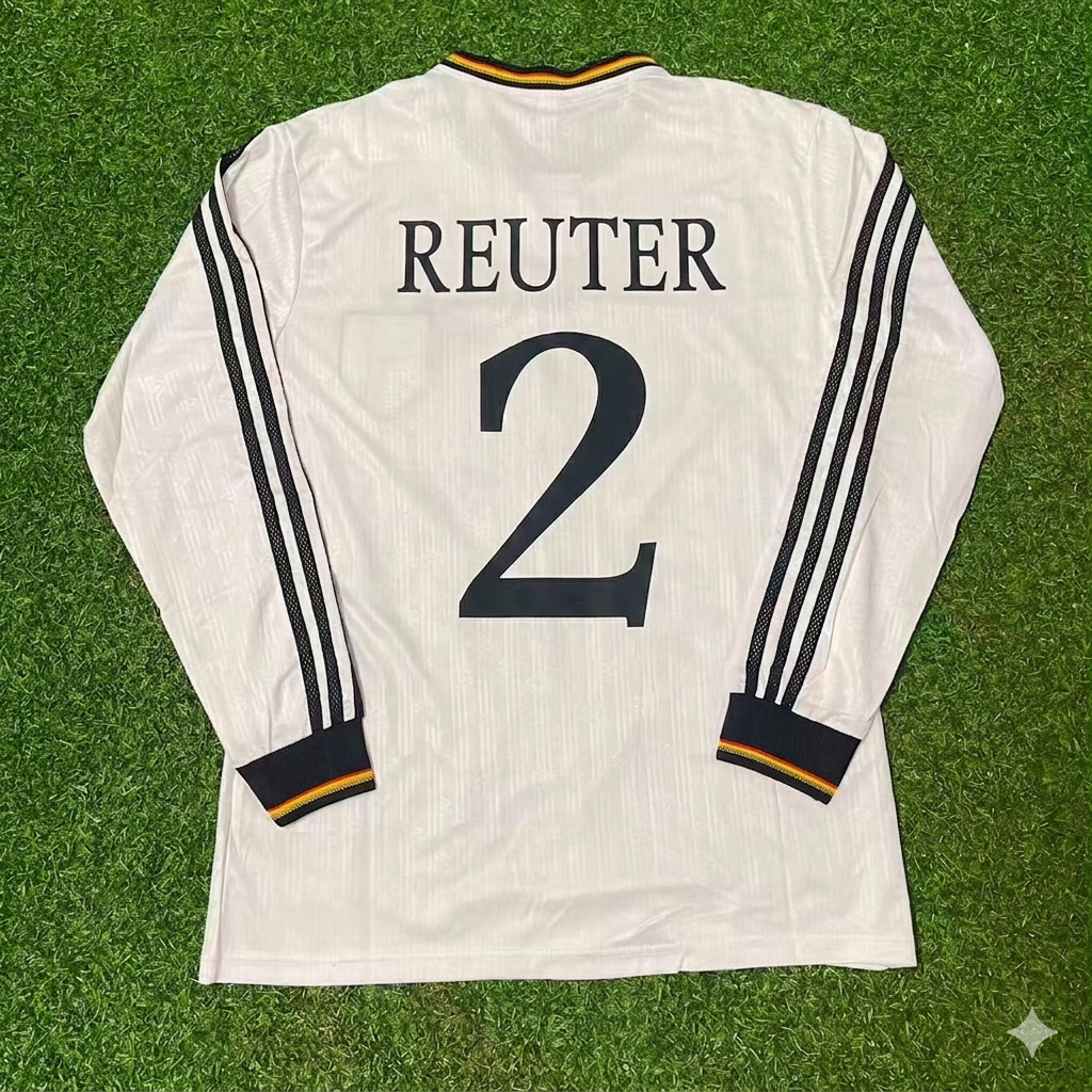 Stefan Reuter #2 Germany EURO 1996 Final Home Long Sleeve Retro Football Jersey Kit