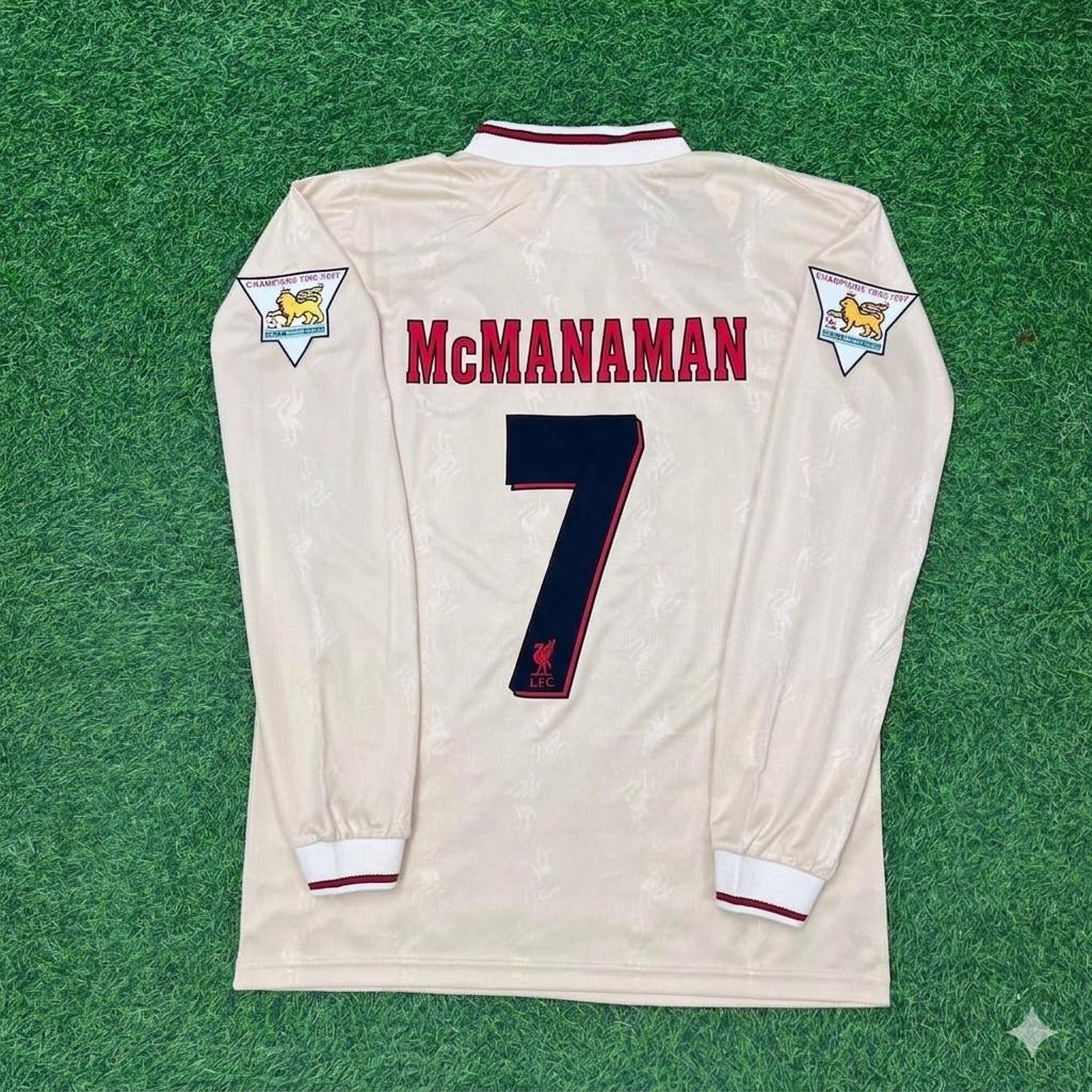 Steve McManaman Liverpool 1996 1997 Retro Away White Long Sleeve Jersey