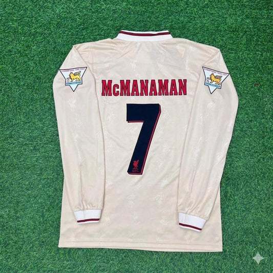 Steve McManaman Liverpool 1996 1997 Retro Away White Long Sleeve Jersey