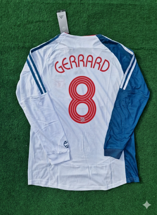Steven Gerrard Liverpool 2007 White Blue Long Sleeve Retro Jersey Trikot Maglia