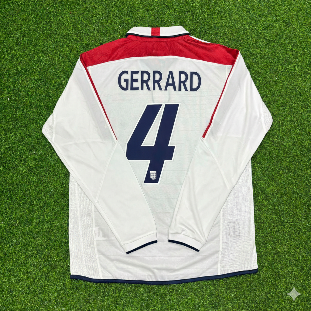 Steven Gerrard England EURO 2004 Long Sleeve Home Retro Football Jersey