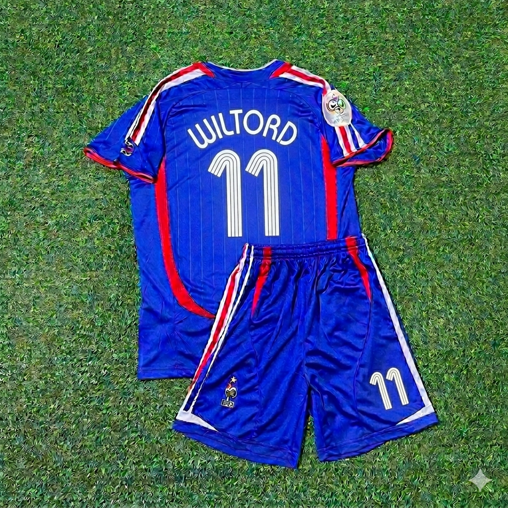 Sylvain Wiltord #11 France 2006 World Cup Kids Blue Retro Football Jersey Kit