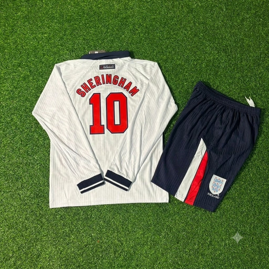 Teddy Sheringham England 1998 World Cup Kids  Long Sleeve Retro Football Jersey