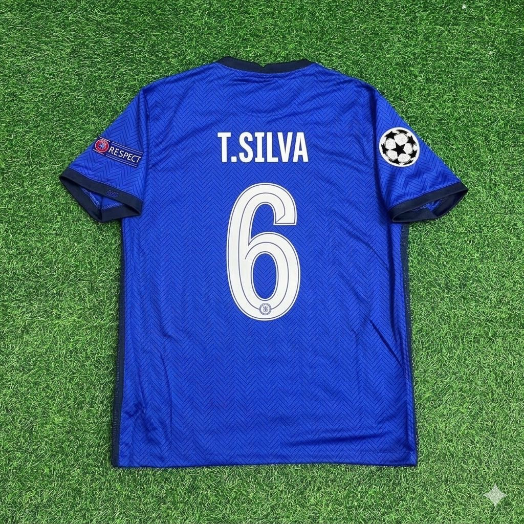 Thiago Silva 6- Chelsea 2021 Champions League Final Blue Retro Football Jersey Kit