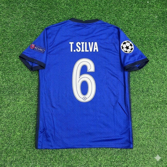 Thiago Silva 6- Chelsea 2021 Champions League Final Blue Retro Football Jersey Kit