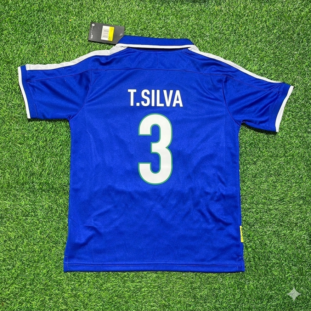 Thiago Silva Brazil Blue Retro Football Jersey