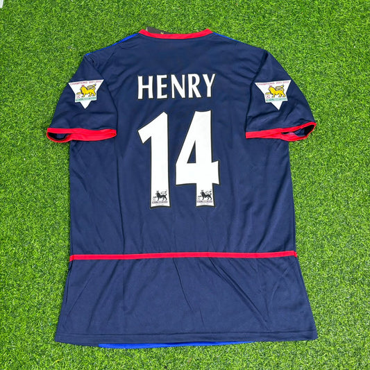 Thierry Henry 14- Arsenal 2002-2004 Black Blue o2 Retro Kit Jersey Trikot Maglia Camiseta Soccer Shirt