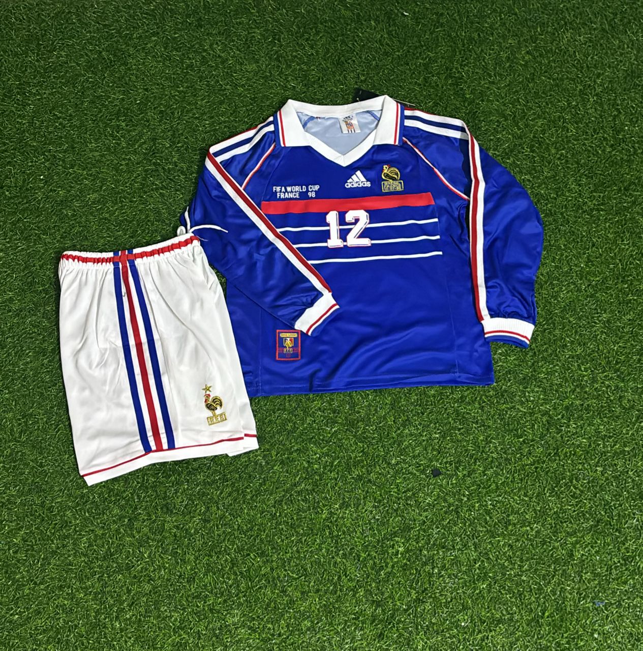 Thierry Henry France 1998 World Cup Long Sleeve Kids Retro Football Jersey Kit