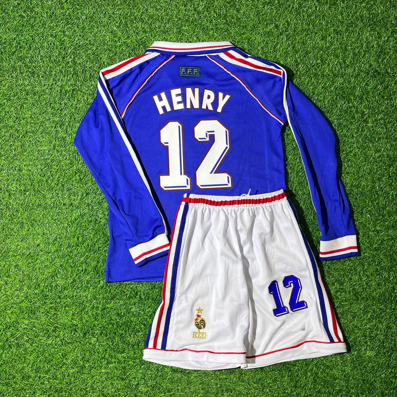 Thierry Henry France 1998 World Cup Long Sleeve Kids Retro Football Jersey Kit