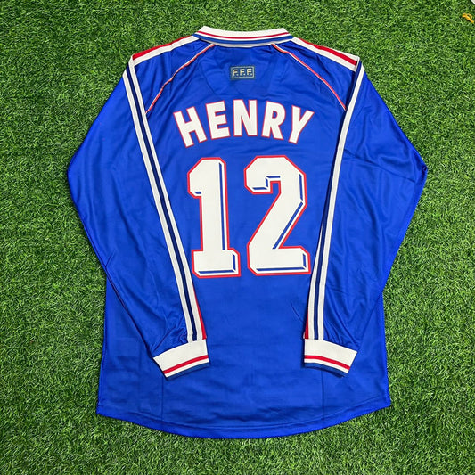 Thierry Henry France 1998 World Cup Retro Long Sleeve Football Jersey Maillot Trikot Soccer Shirt