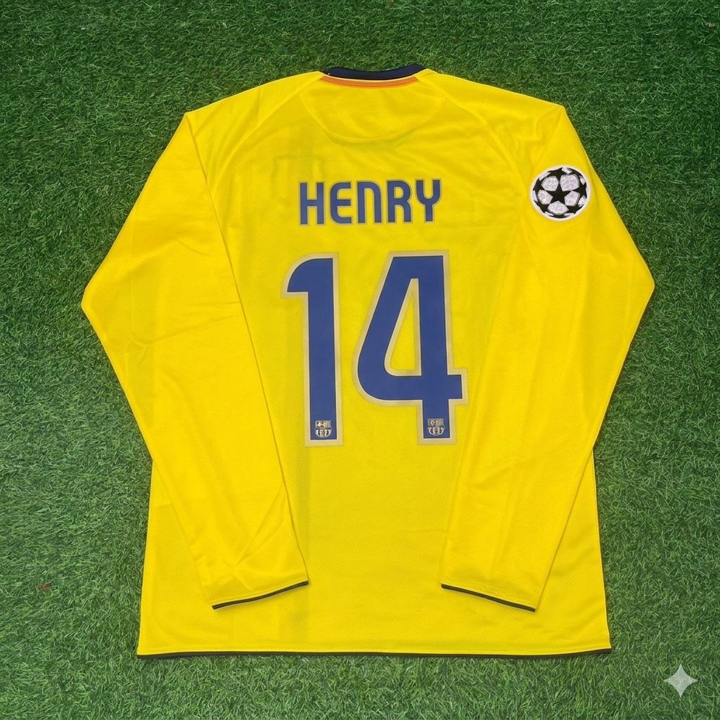 Thierry Henry FC Barcelona 08/09 Season Yellow Away Retro Jersey Trikot Soccer Shirt