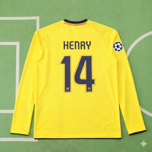 Thierry Henry FC Barcelona 08/09 Season Yellow Away Retro Jersey Trikot Soccer Shirt
