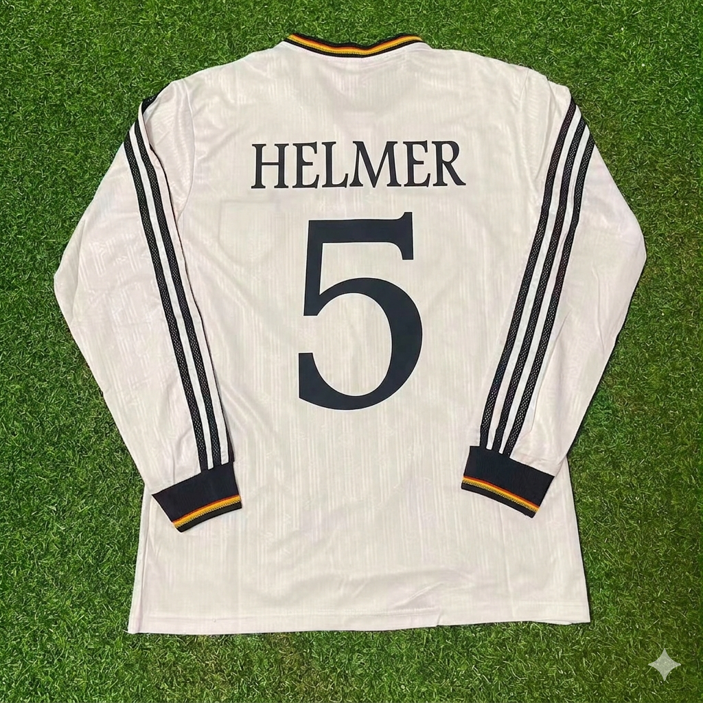 Thomas Helmer #5 Germany EURO 1996 Final Home Long Sleeve Retro Football Jersey Kit