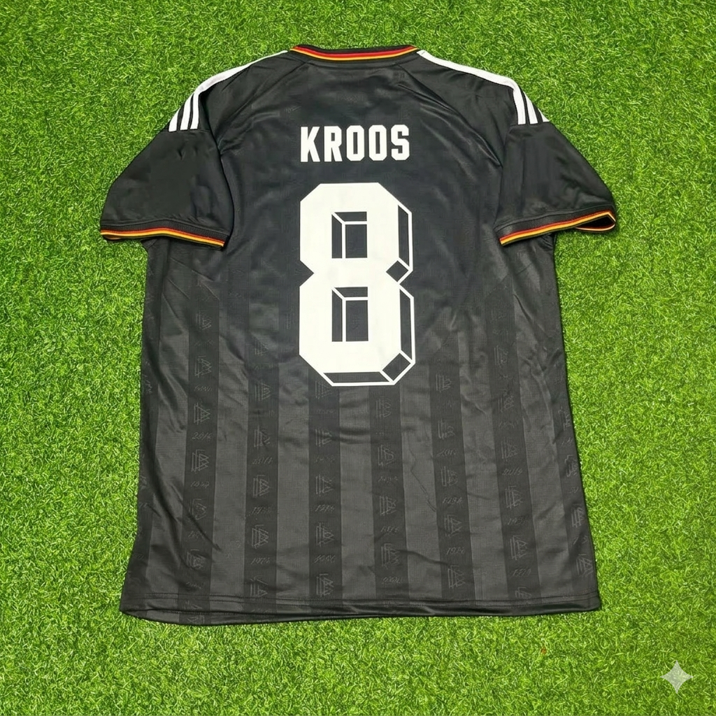 Toni Kroos 8# Maillot de Football Rétro Vintage Noir Allemagne