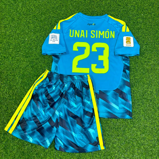 Unai Simon Spain Goalkeeper 2026 World Cup Kids Blue Special Football Jersey