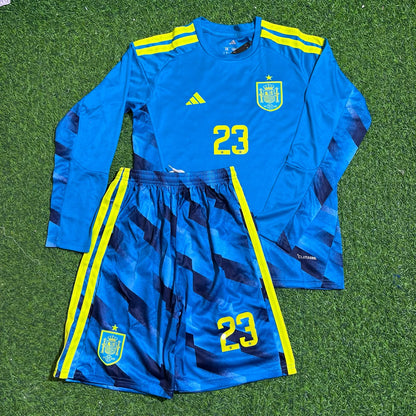 Unai Simon Spain Goalkeeper 2026 World Cup Long Sleeve Kids Blue Special Football Jersey