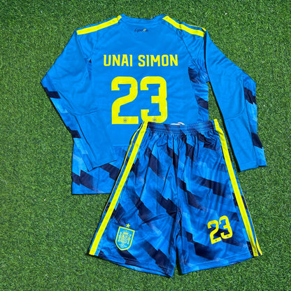 Unai Simon Spain Goalkeeper 2026 World Cup Long Sleeve Kids Blue Special Football Jersey
