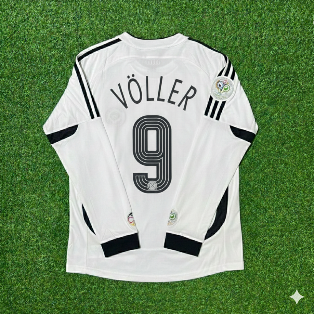Maillot de football rétro blanc à manches longues Rudi Völler Allemagne Coupe du Monde Maillot de football à manches longues Rudi Völler Allemagne
