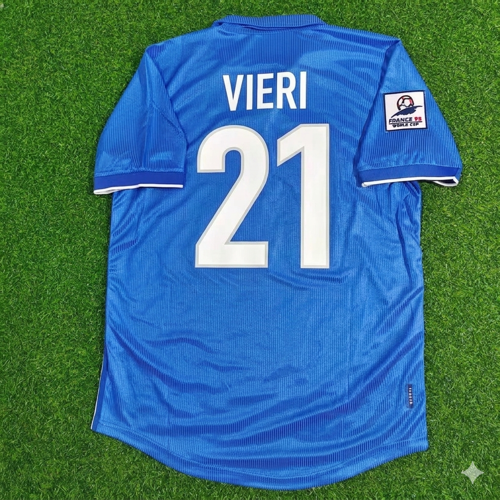 Maillot de Football Rétro Domicile Bleu Christian Vieri Italie Coupe du Monde 1998