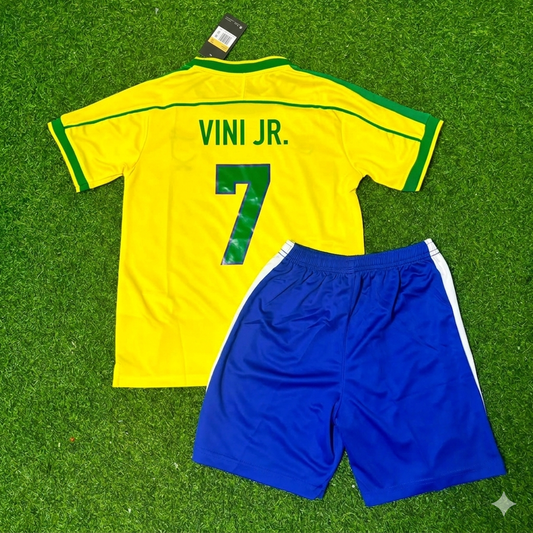 Vinicius Júnior #7 Brazil Retro Kids Soccer Kit Jersey Kinder Trikot Maillot Enfant Soccer Shirt