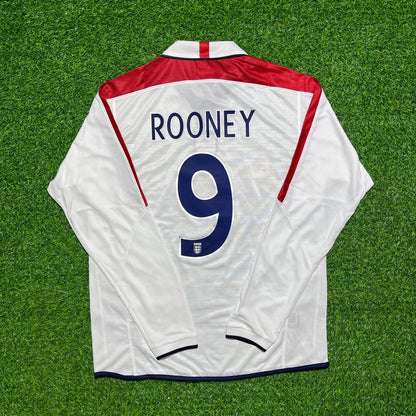 Wayne Rooney #9 England Euro 2004 Home Long Sleeve Retro Jersey