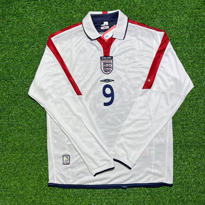 Wayne Rooney #9 England Euro 2004 Home Long Sleeve Retro Jersey