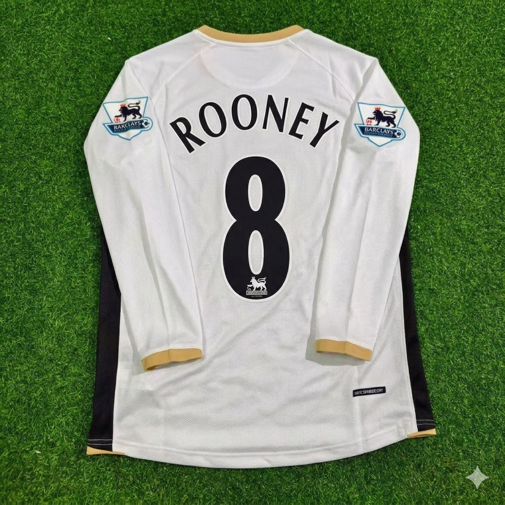 Wayne Rooney #8 Manchester United 2006-2007 White Retro Long Sleeve Football Jersey