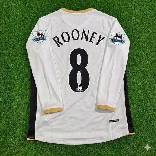 Wayne Rooney #8 Manchester United 2006-2007 White Retro Long Sleeve Football Jersey