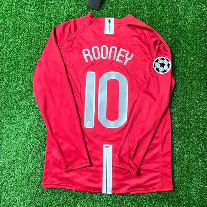 Wayne Rooney 10 Manchester United 2008 Champions Leage Final Moscow Retro Long Sleeve Jersey Soccer Shirt