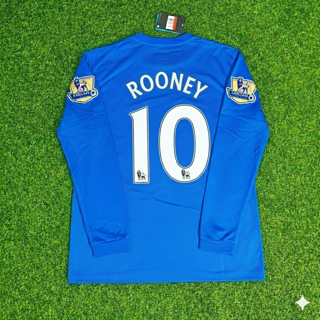 Wayne Rooney Manchester United 2008 Blue EPL Patch Retro Long Sleeve Football Jersey