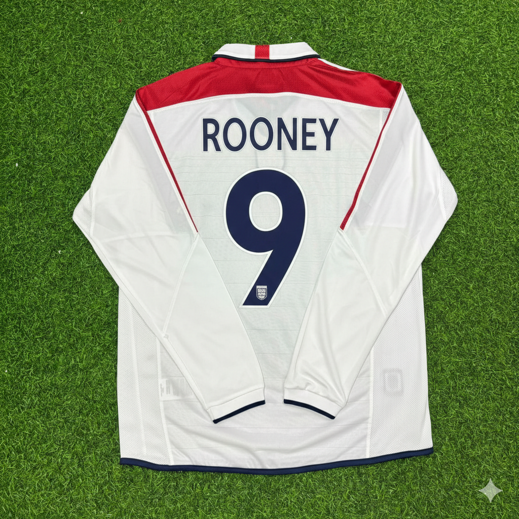 Wayne Rooney EURO 2004 Long Sleeve Home Retro Football Jersey