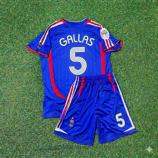 William Gallas #5 France 2006 World Cup Kids Blue Retro Football Jersey Kit