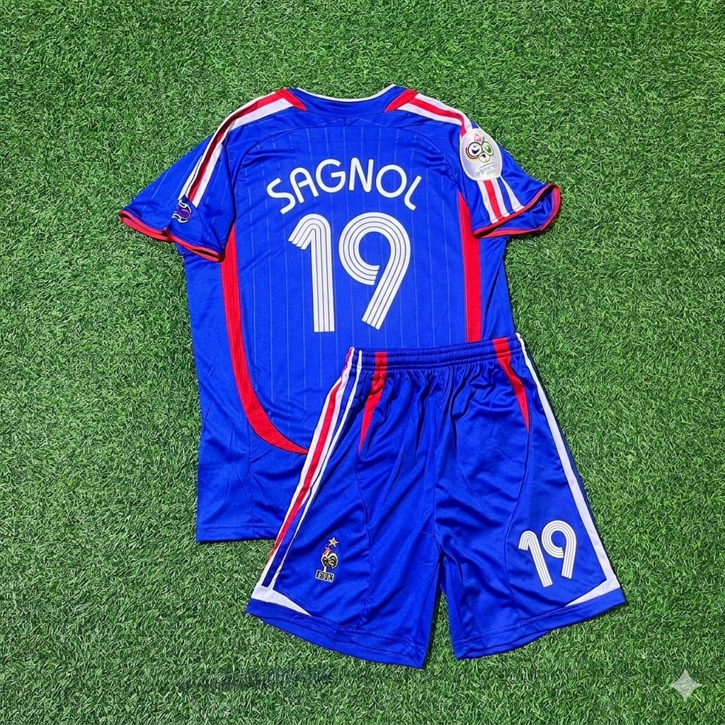 Willy Sagnol #19 France 2006 World Cup Kids Blue Retro Football Jersey Kit