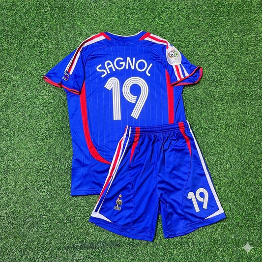 Willy Sagnol #19 France 2006 World Cup Kids Blue Retro Football Jersey Kit