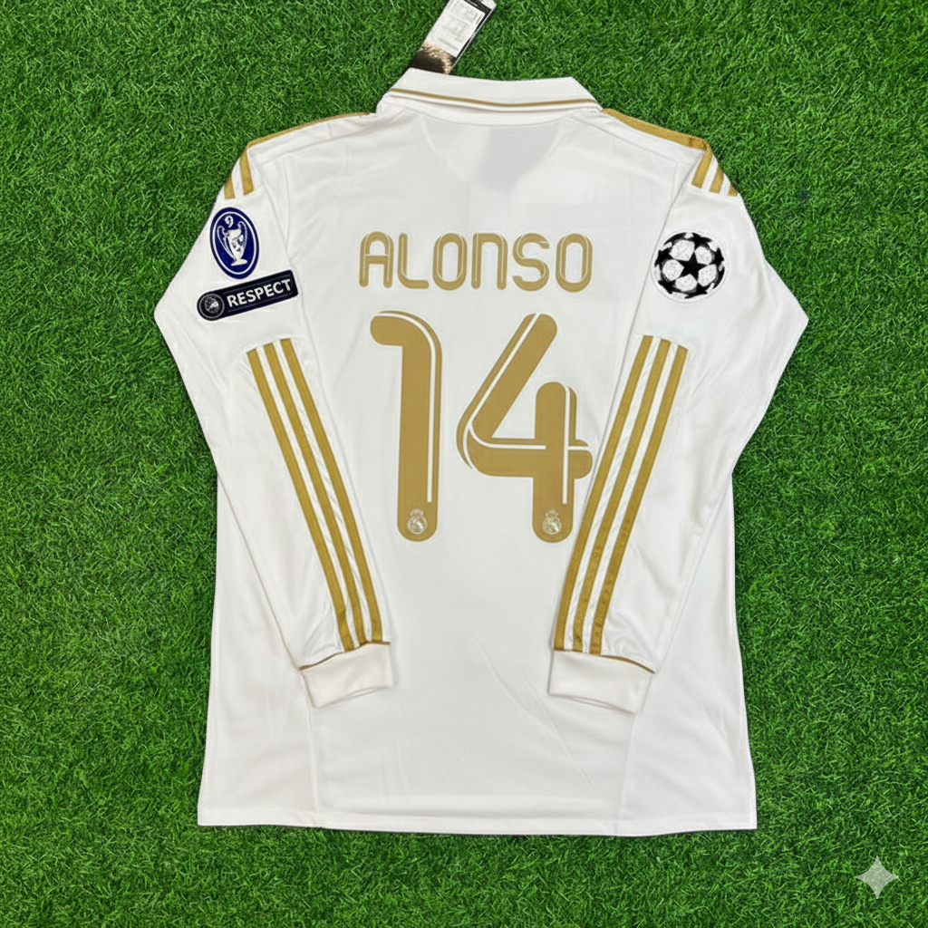 Xabi Alonso 14- Real Madrid 2011-2012 White Long Sleeve Jersey Soccer Shirt