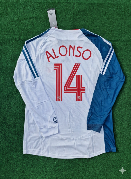 Xabi Alonso Liverpool 2007 White Blue Long Sleeve Retro Jersey Trikot Maglia