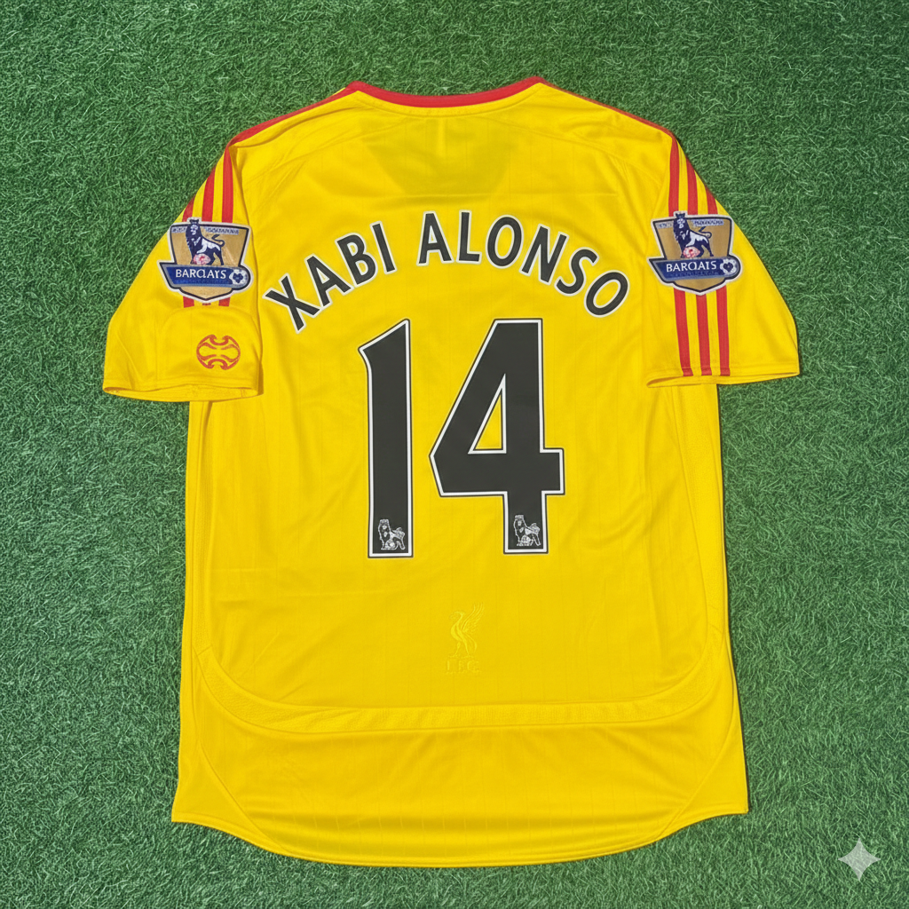 Xabi Alonso Liverpool 2006/2007 Gelbes Retro-Fußballtrikot