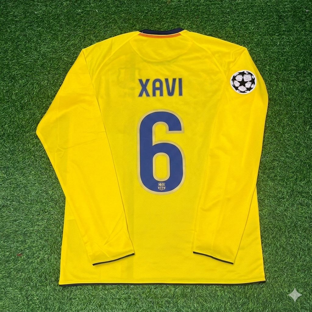 Xavi Hernandez FC Barcelona 08/09 Season Yellow Away Retro Jersey Trikot Soccer Shirt