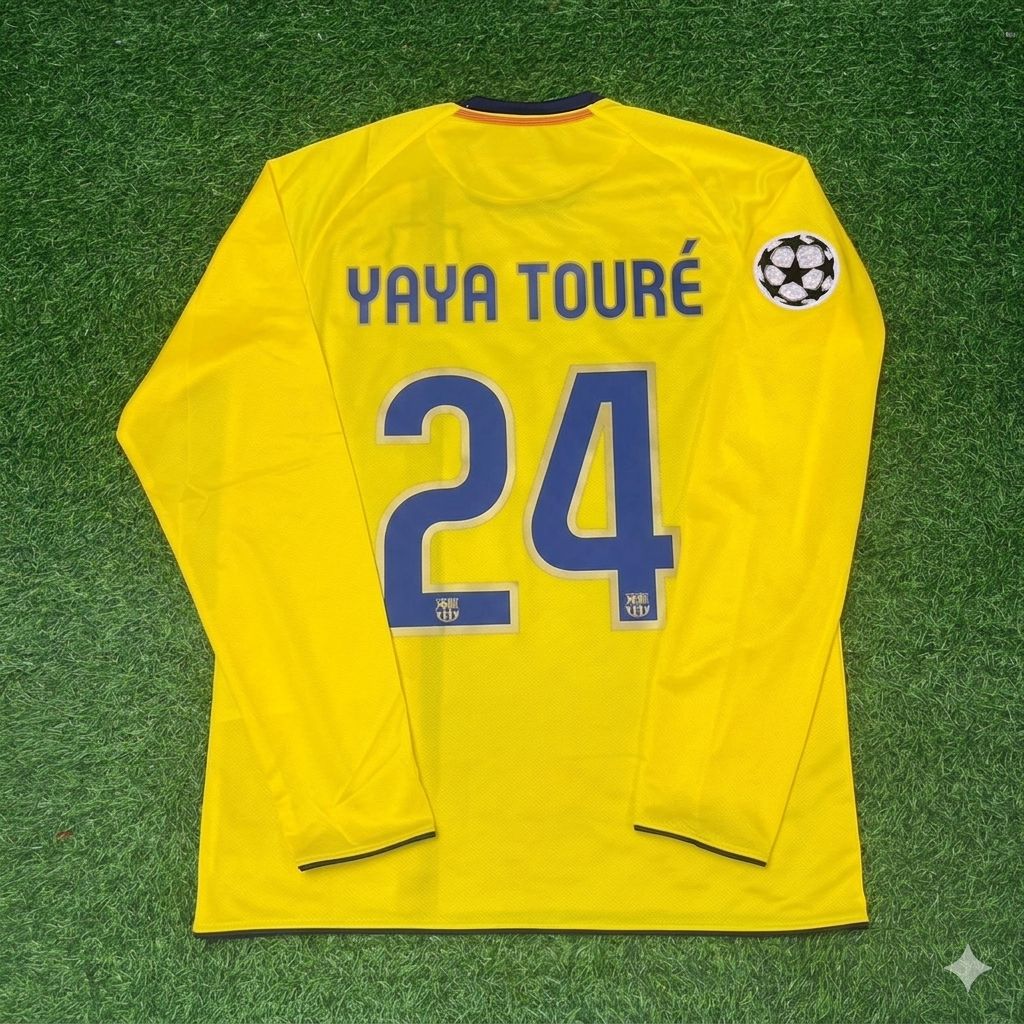Yaya Toure FC Barcelona 08/09 Season Yellow Away Retro Jersey Trikot Soccer Shirt