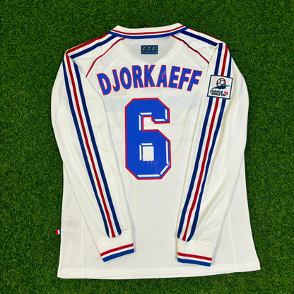 Maillot rétro manches longues extérieur blanc Youri Djorkaeff #6 France Coupe du Monde 1998