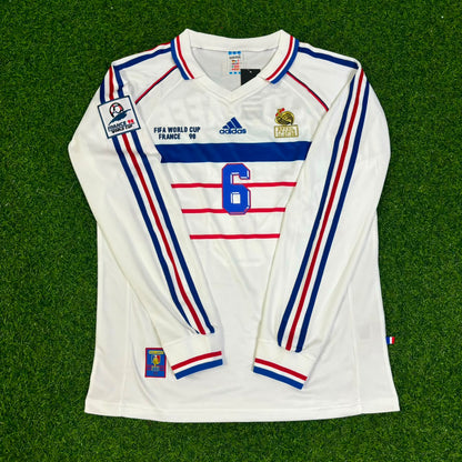 Maillot rétro manches longues extérieur blanc Youri Djorkaeff #6 France Coupe du Monde 1998