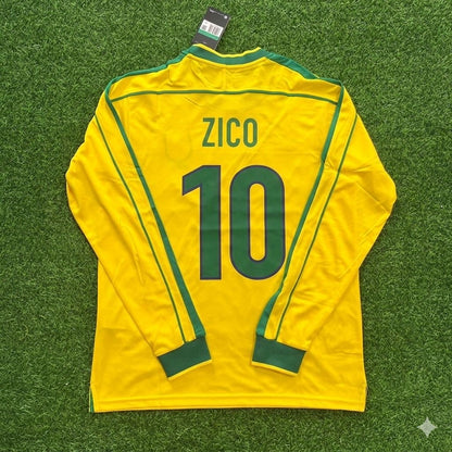 Zico #10- Brazil Long Sleeve Retro Football Kit Jersey Trikot Maillot Shirt