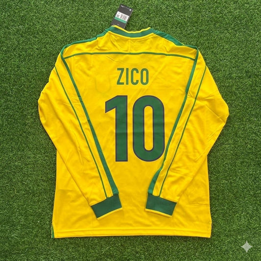 Zico #10- Brazil Long Sleeve Retro Football Kit Jersey Trikot Maillot Shirt